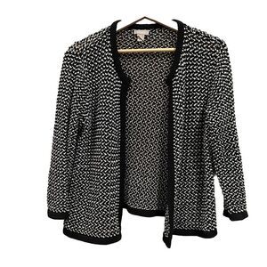 Chico's Cotton Blend Size 1 Black White Knit Crochet Cardigan Sweater‎ Women